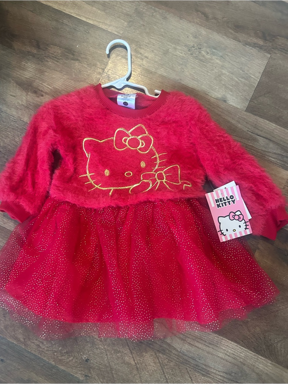 Hello Kitty Red Fuzzy Knit and Sparkle Tulle Dress